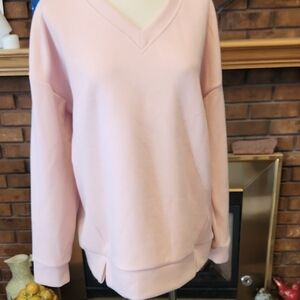 marc new york Pink Knit Top Size Xl V Neck Slouchy Shoulders Oversized Cabincore